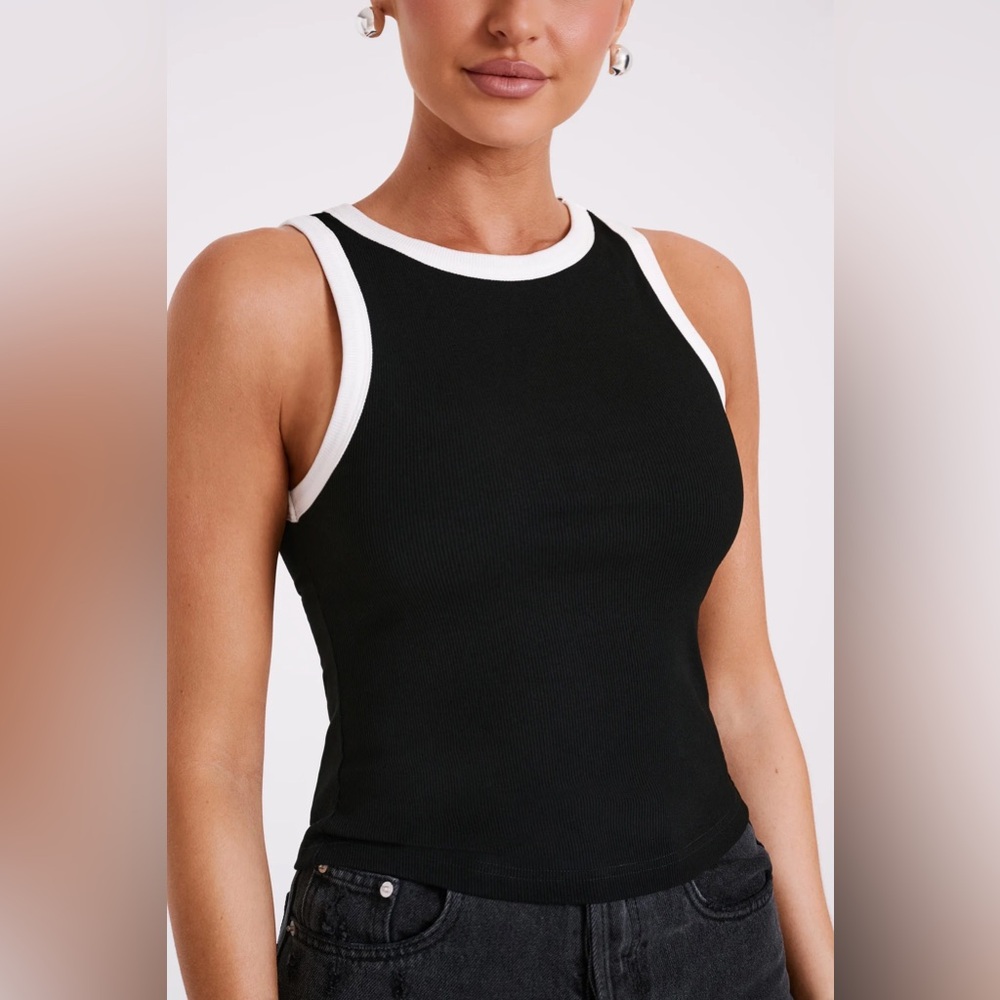 Meshki Zanna Contrast Ribbed Tank Top - Black/White